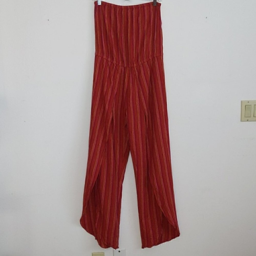 Drew Linen Strapless Jumpsuit Open Wrap Wide Leg